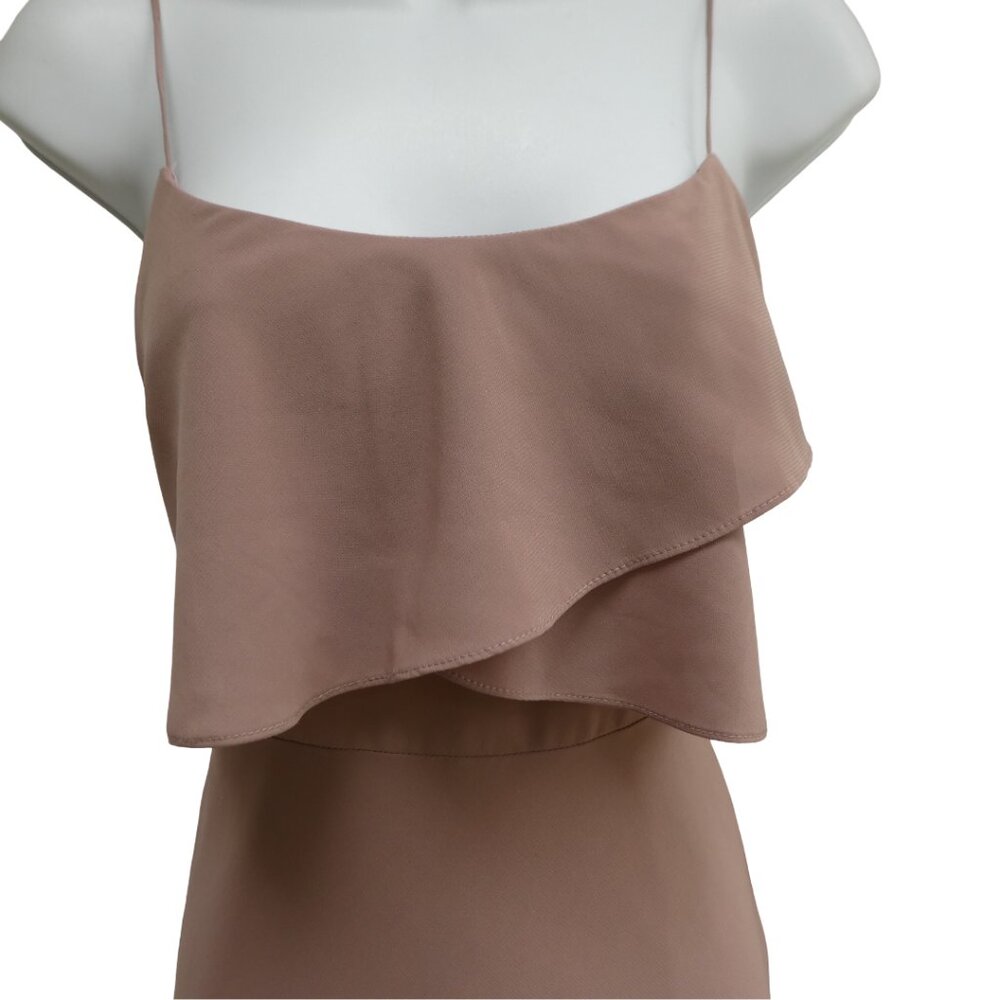 Jenny Yoo Collection Maxi Dress Taupe Brown Ruffles Zip Back Lined Gala 2 - Picture 4 of 9